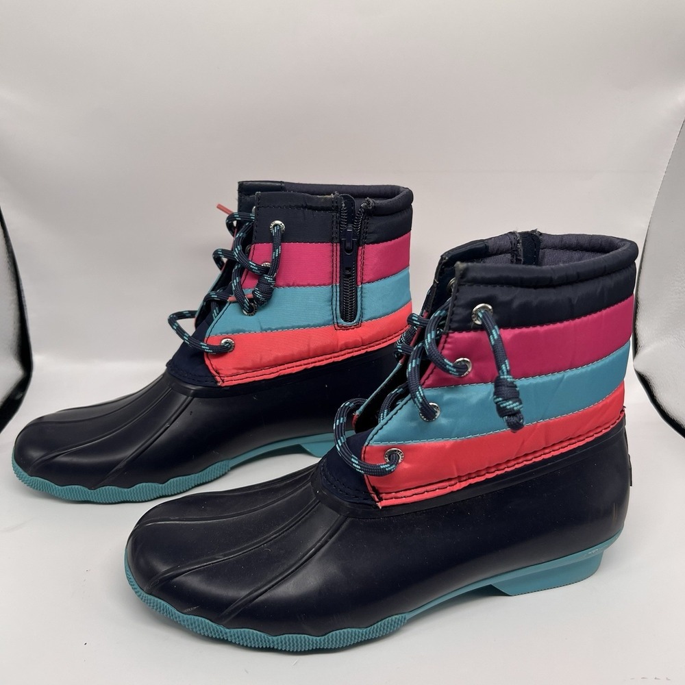 Sperry‎ Saltwater Rubber Waterproof Boots Rain Duck Zip Rainbow Womens 6 Shoes